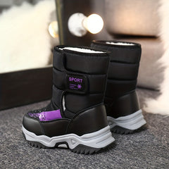 Boys Waterproof Snow Boots w/ Hook and Loop Fastener Soft Warm Fleece Boots
