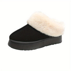 Women's Fluffy Platform Ankle Boots Plush Lined Slip On Shoes