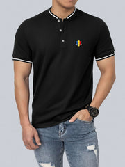 Men's Shield Print Shirt Casual Stretch Button Up Short Sleeve Tee