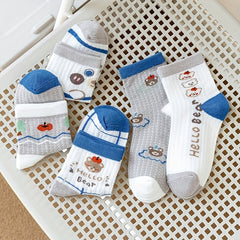 5 Pairs Kids Cartoon Socks Spring Autumn Breathable Anti-odor Boy Socks