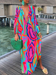 Graphic Print Long Sleeve Maxi Dress Women's Clothing