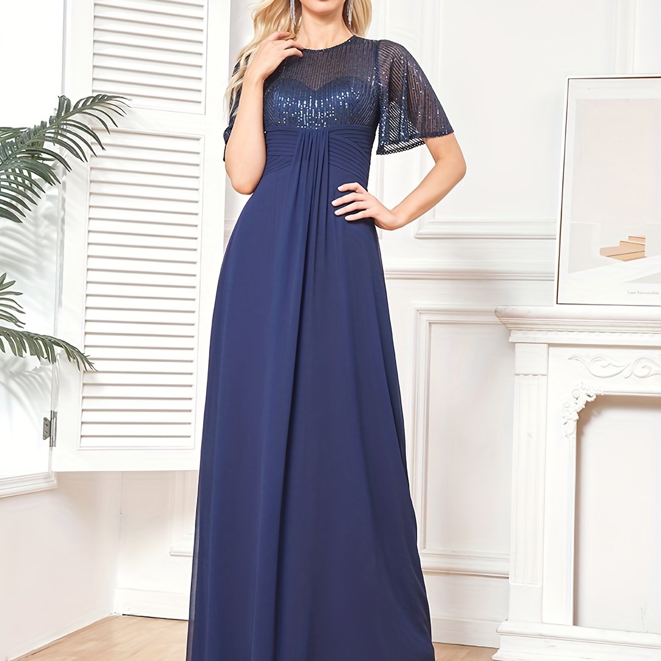 Sequined Flutter Sleeve Aline Dress