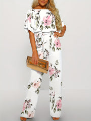 Boho Floral Print Jumpsuit with Tie Waist