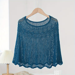 Faux Pearl Decor Shawl Solid Knitted Warm Wraps Wavy Cape for Women
