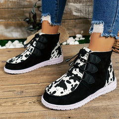 Dairy Cow Print Winter Fleece Lined Snow Boots - Warm & Anti-Slip