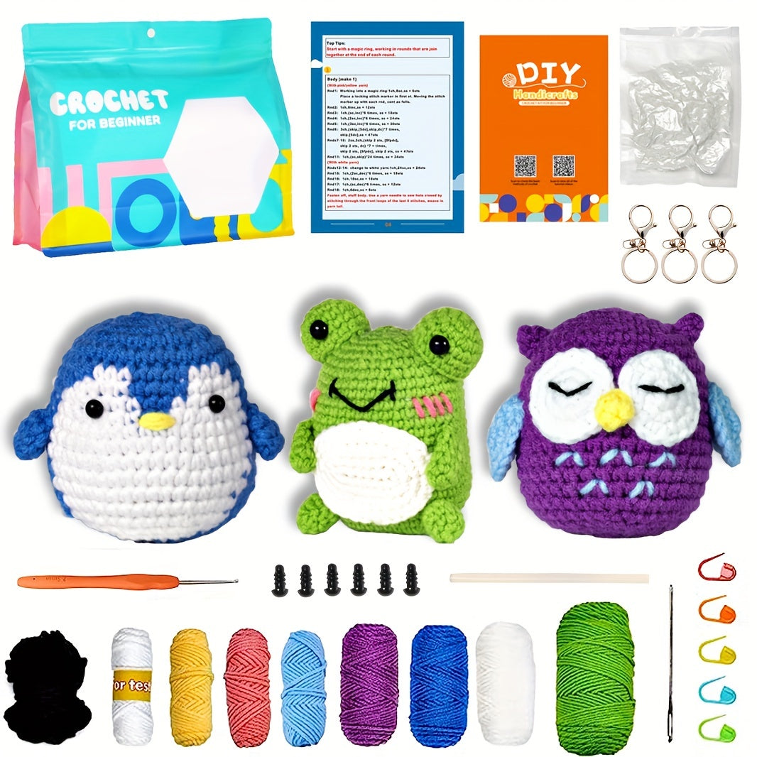 Crochet Yarn Kit with Owl Pen - DIY Cartoon Doll