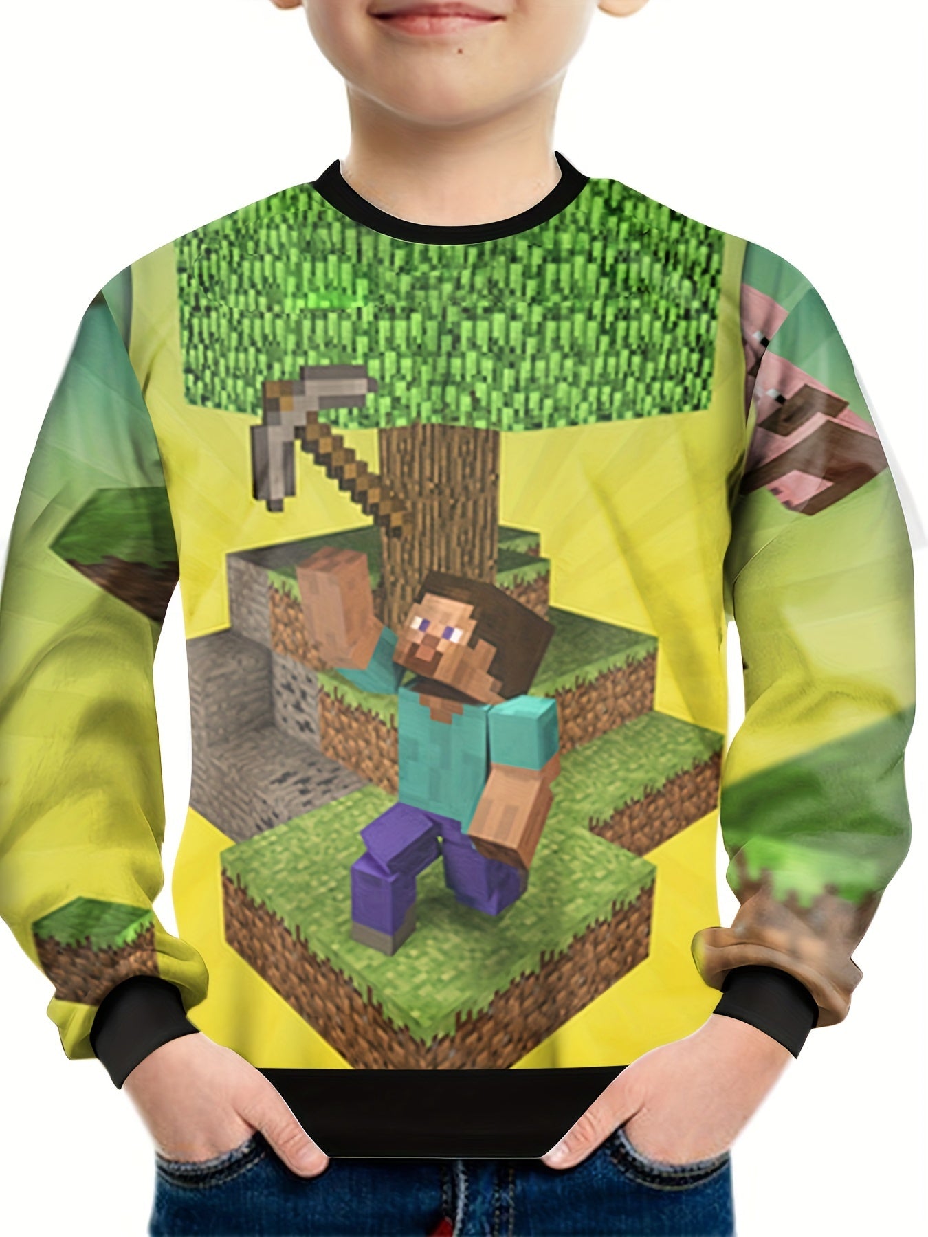 Pixel Man With Hoe 3D Print Kids T-shirt Boys Summer Sports Tee
