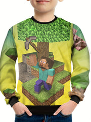 Pixel Man With Hoe 3D Print Kids T-shirt Boys Summer Sports Tee