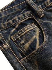 Slim Fit Ripped Jeans Men's Distressed Denim Pants