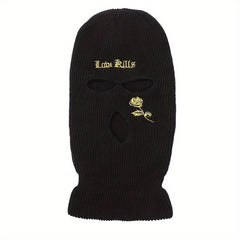 Rose Embroidery 3 Hole Ski Mask Winter Balaclava Neck Protector
