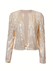Sequined Solid Jacket Crew Neck Long Sleeve Outerwear Women's Clothing