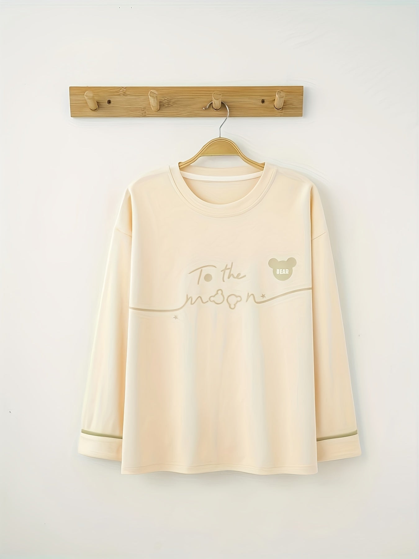 Letter Print Pajama Set Crew Neck Top & Elastic Waistband Pants