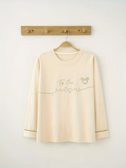 Letter Print Pajama Set Crew Neck Top & Elastic Waistband Pants