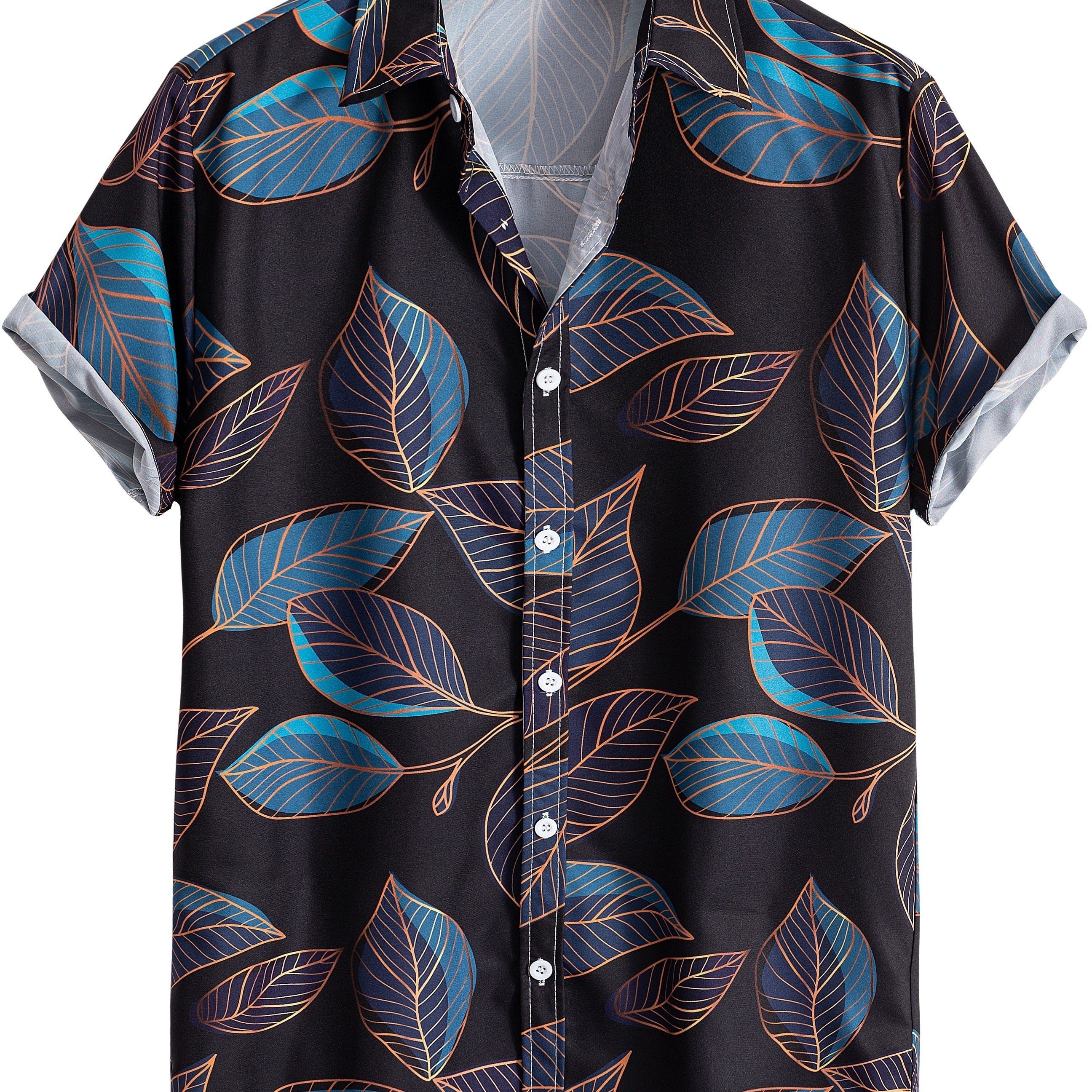 Leaf Print Men's Short Sleeve Shirt for Summer Vacation