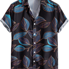 Leaf Print Men's Short Sleeve Shirt for Summer Vacation