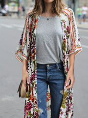 Floral Print V Neck Chiffon Blouse Long Sleeve Cover Up