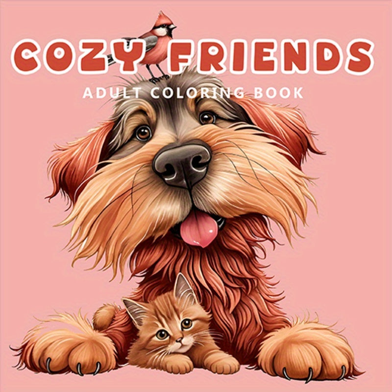 COZY FRIENDS Adult Coloring Book with Dogs & Cats - Perfect Gift for Holidays