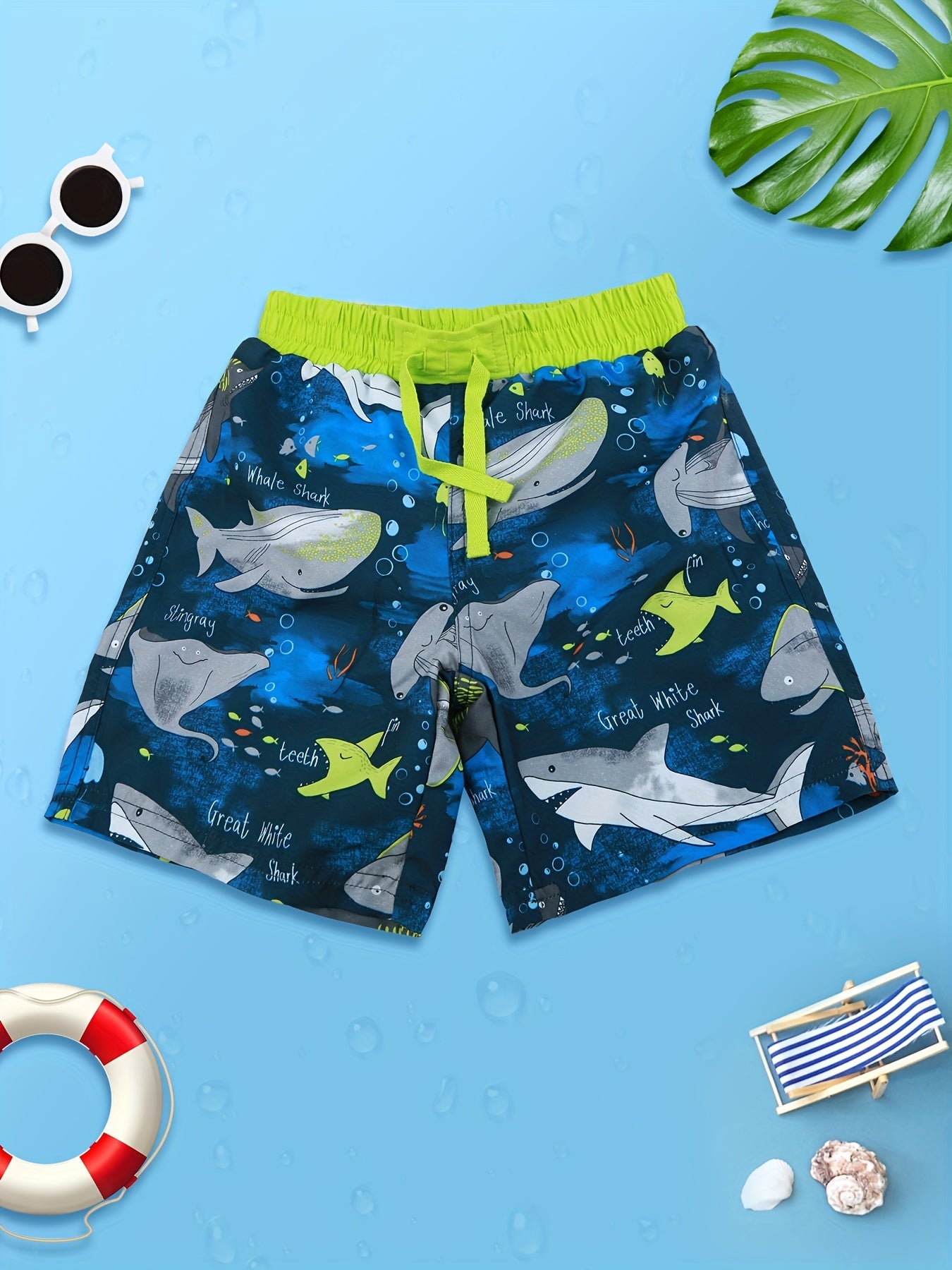 Boys Planet Rocket Shark Sailboat Surfing Shorts Swimming Trunks