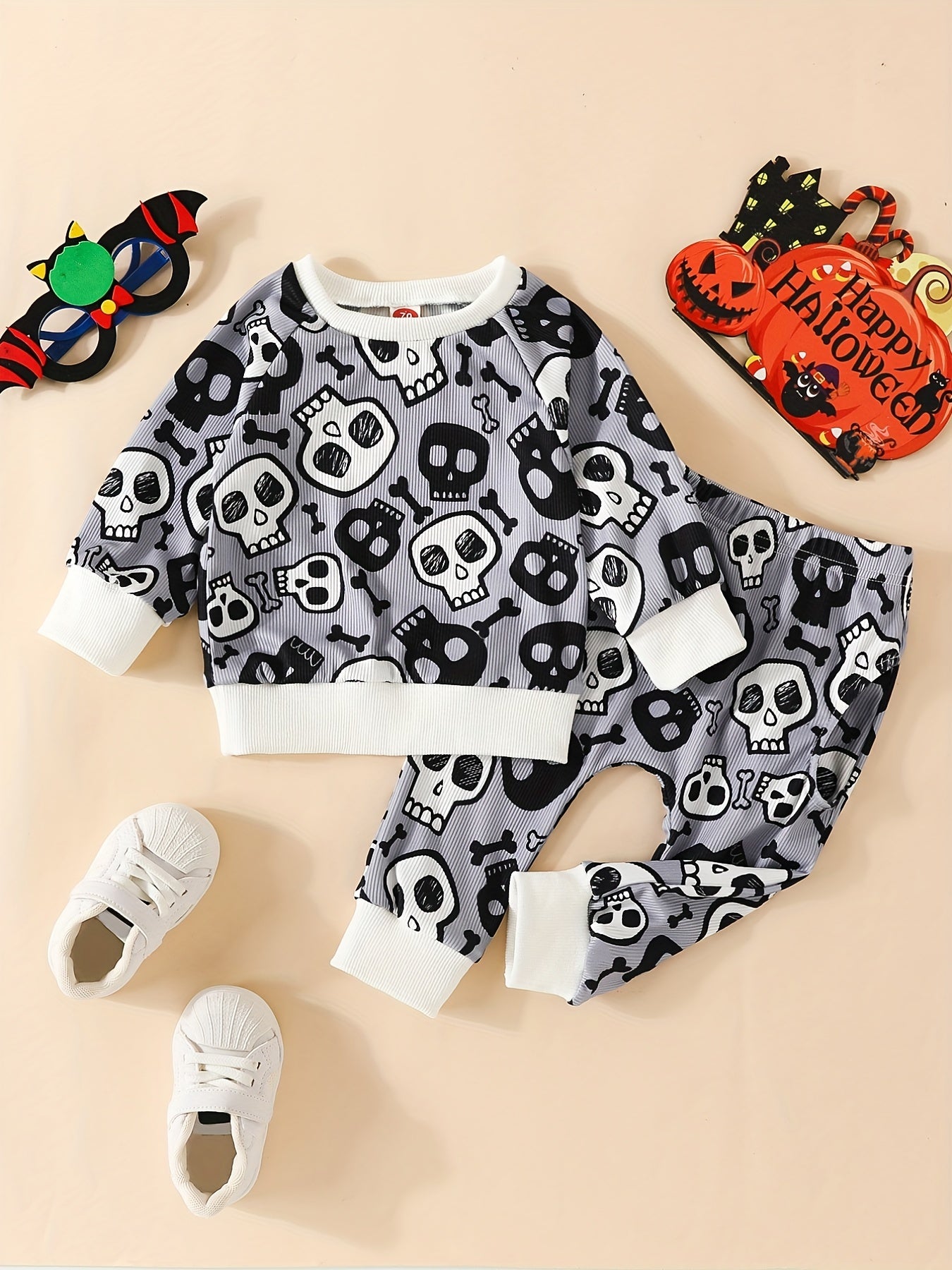 Toddler Halloween Pumpkin Print Sweatshirt and Pants Set