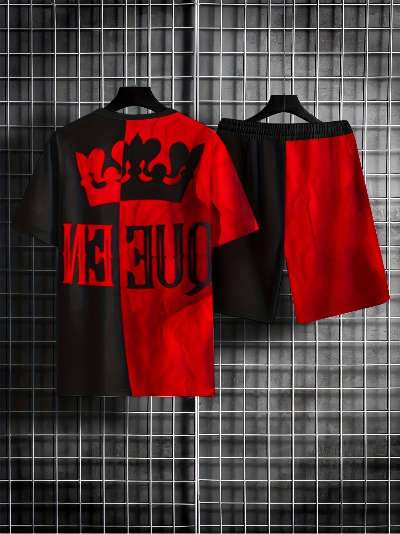 Men's Crown Graphic T-shirt & Breathable Shorts Set for Outdoor Activities