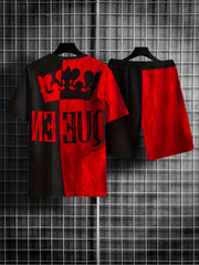 Men's Crown Graphic T-shirt & Breathable Shorts Set for Outdoor Activities