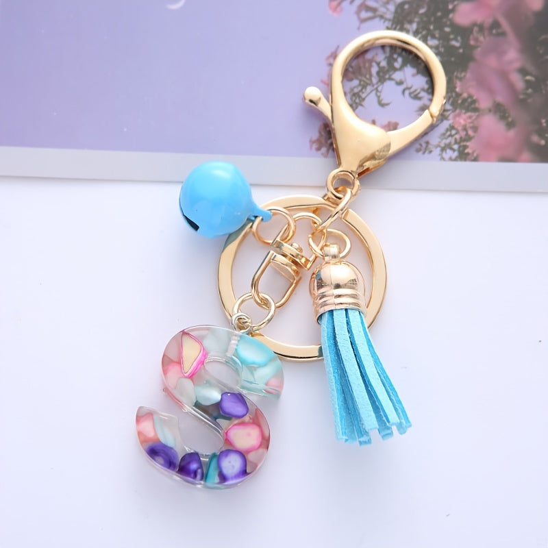 Tassel Bell Keychain Multicolor Resin A Initials Alphabet Bag Charm Women Key