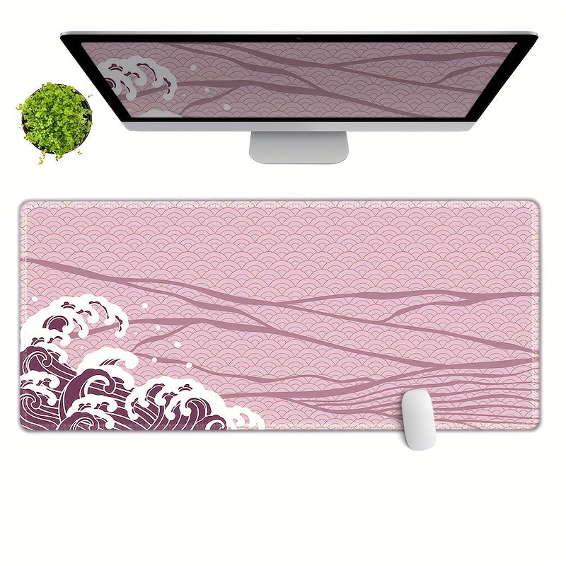 Pink Wave Gaming Mouse Pad Large Desk Mat 35.4x15.7 Inch