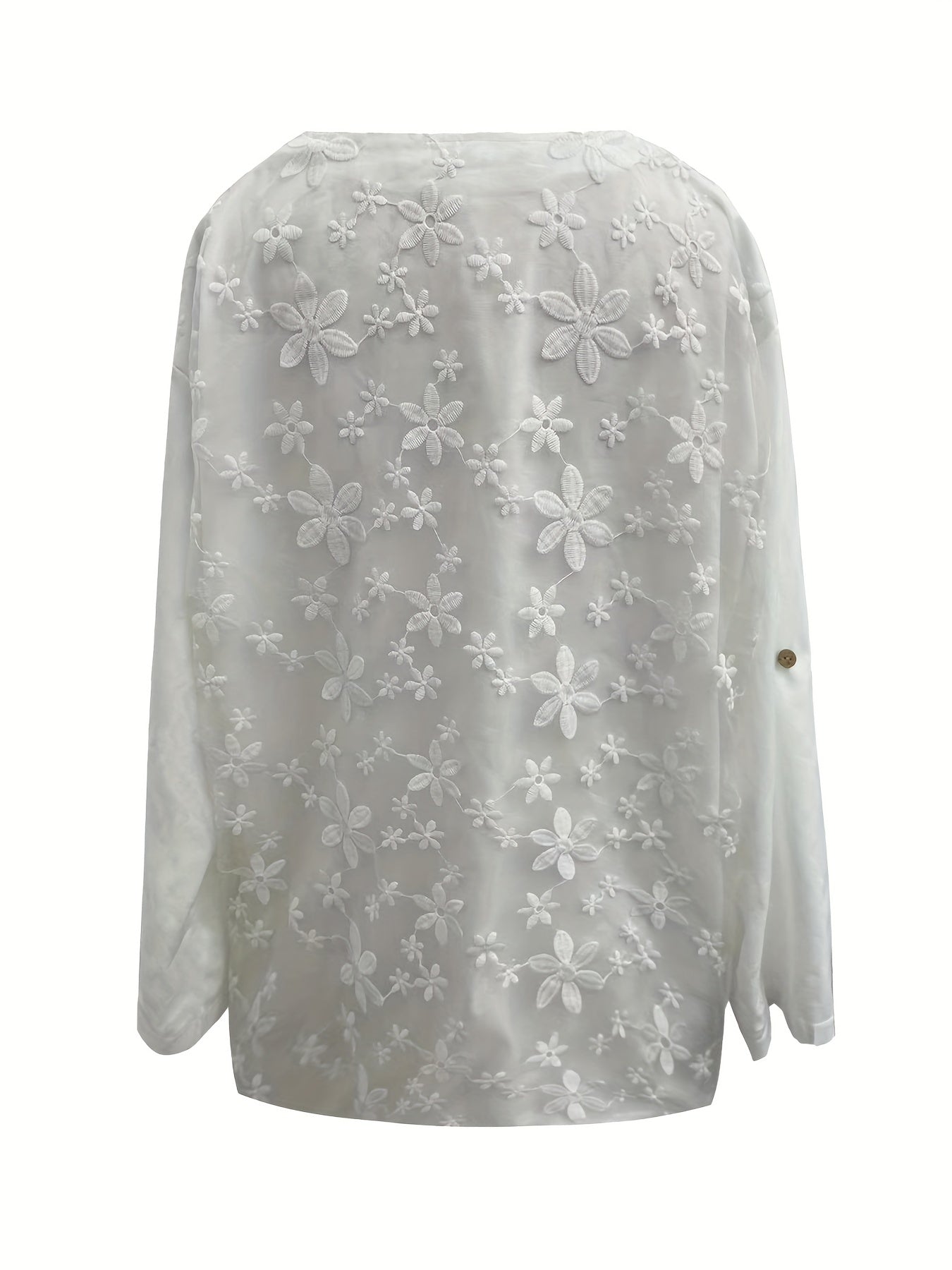 Solid Floral Embroidered Button Up Shirt