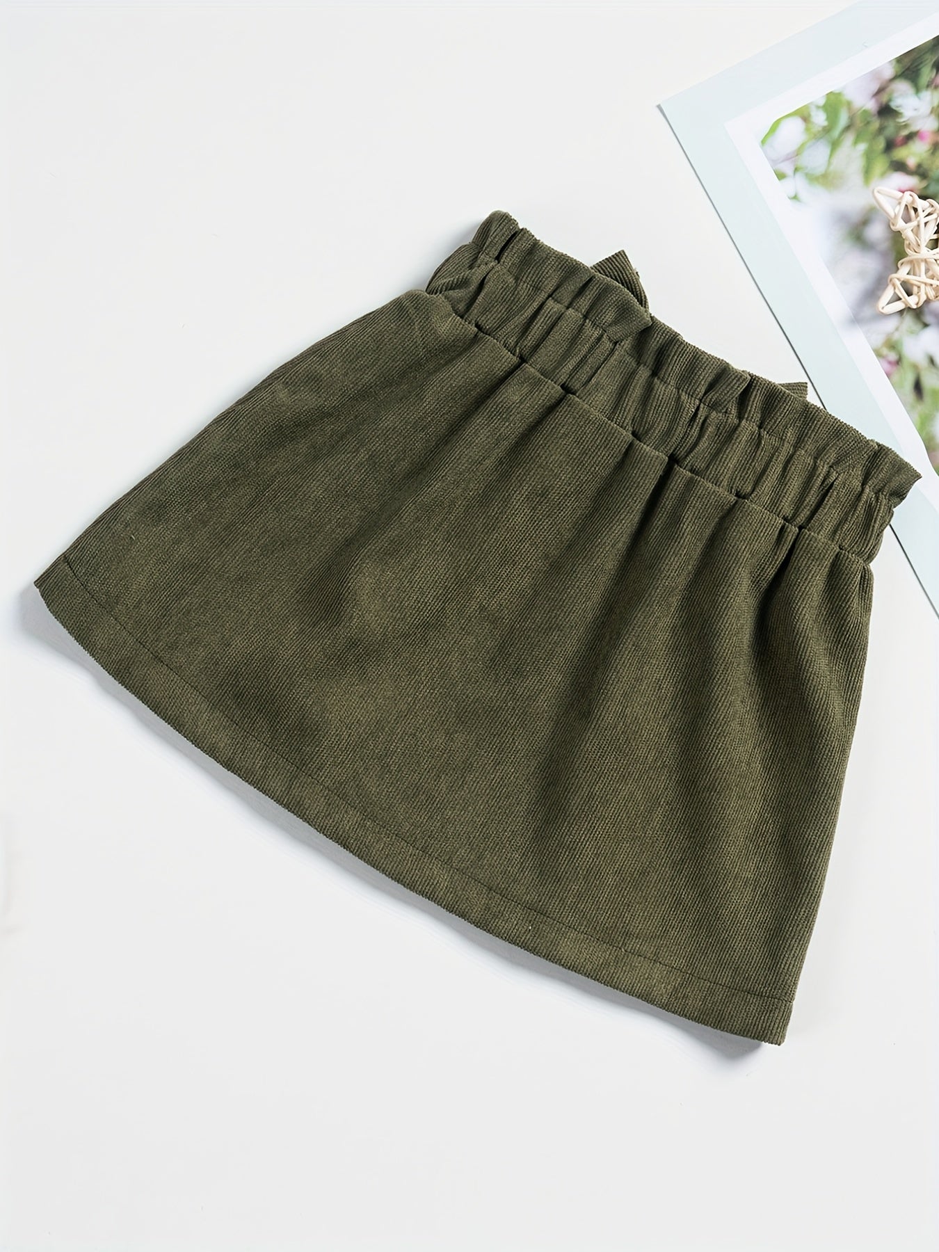 Girls Corduroy Skirt with Bow Decoration and Single Breasted