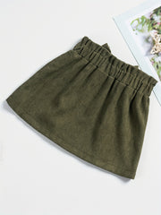 Girls Corduroy Skirt with Bow Decoration and Single Breasted