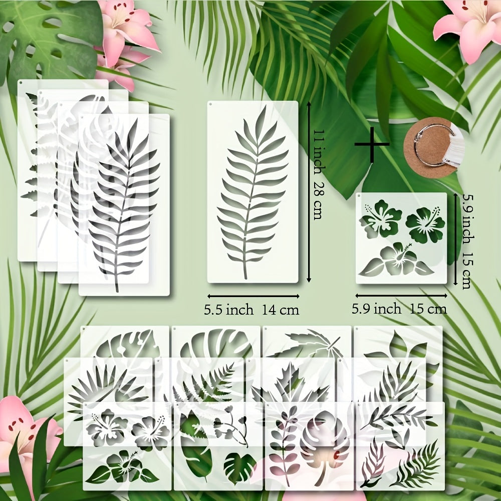 16 Pcs Tropical Leaf Stencil Fern Monstera Palm Leaf Painting Stencil