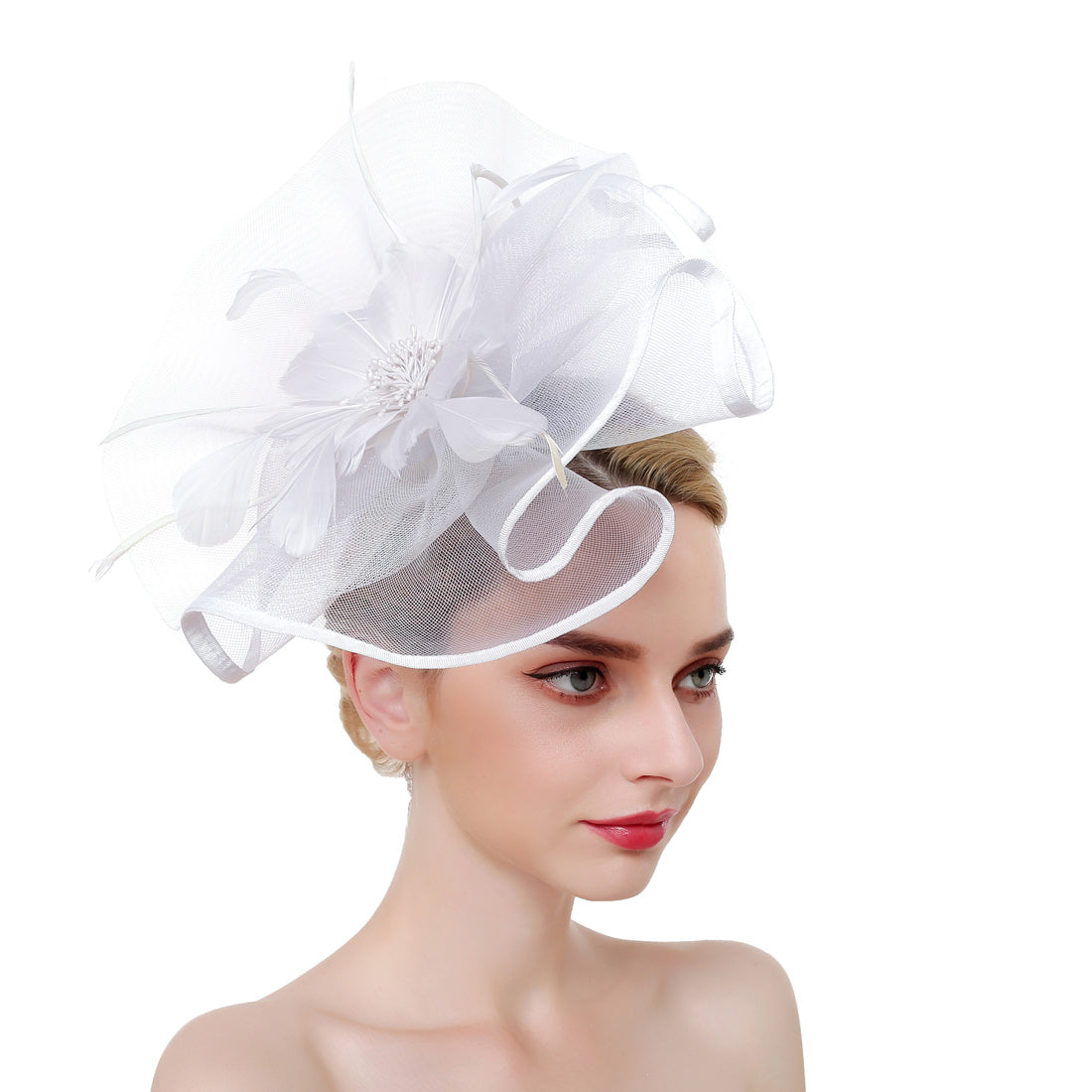 Crin Ruffle Wavy Disc Fascinator Hat with Feather Flower