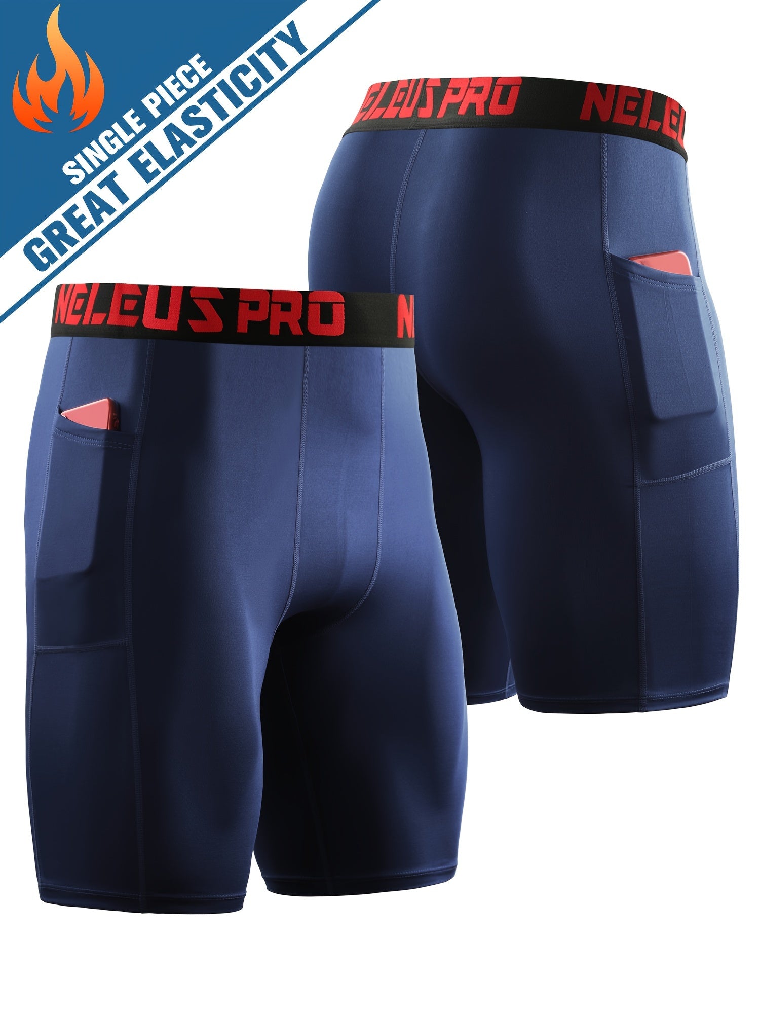 Men's Letter Print Compression Shorts With Pocket Athletic Base Layer