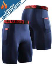 Men's Letter Print Compression Shorts With Pocket Athletic Base Layer