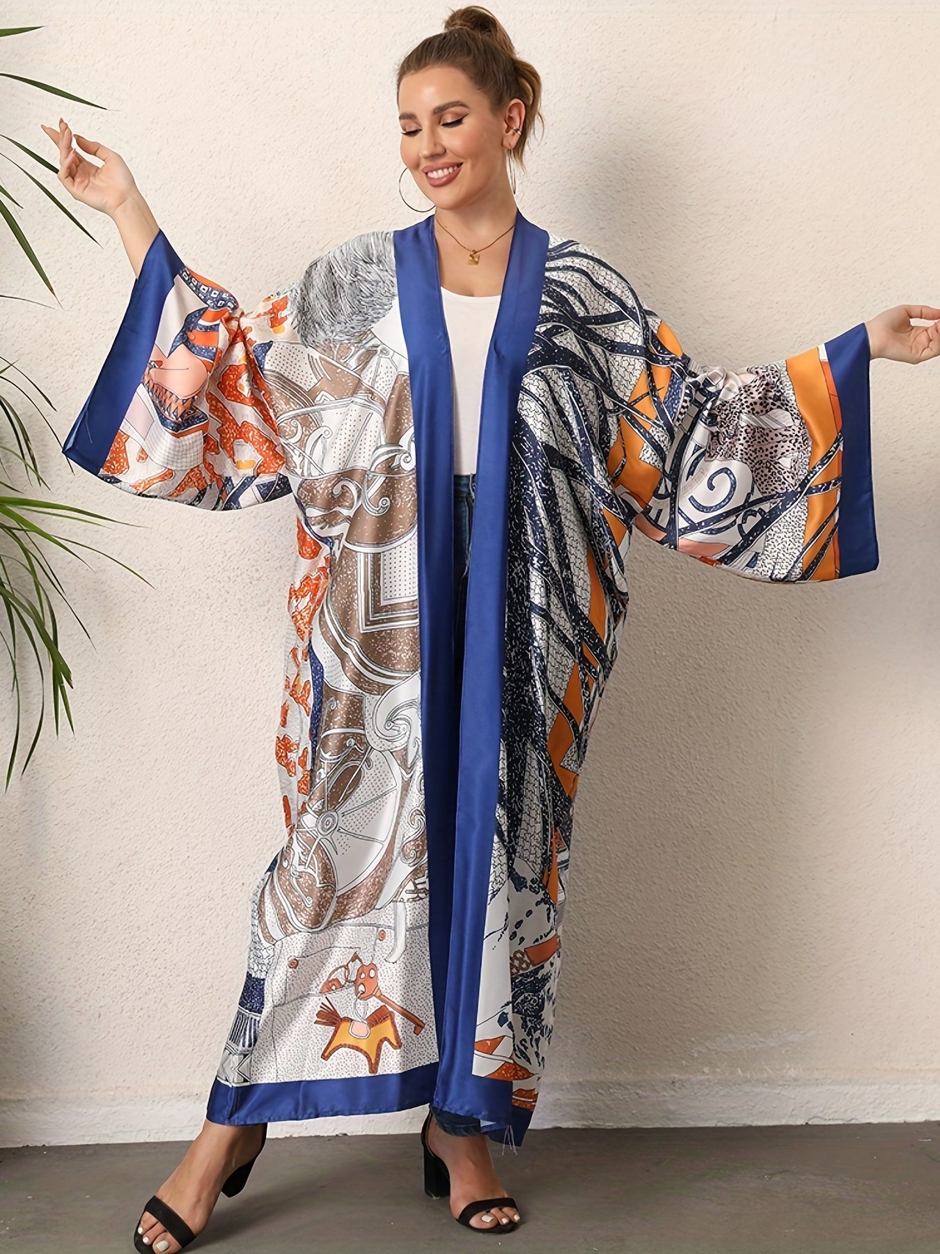 Boho Kimono Women's Plus Graphic Print Long Sleeve