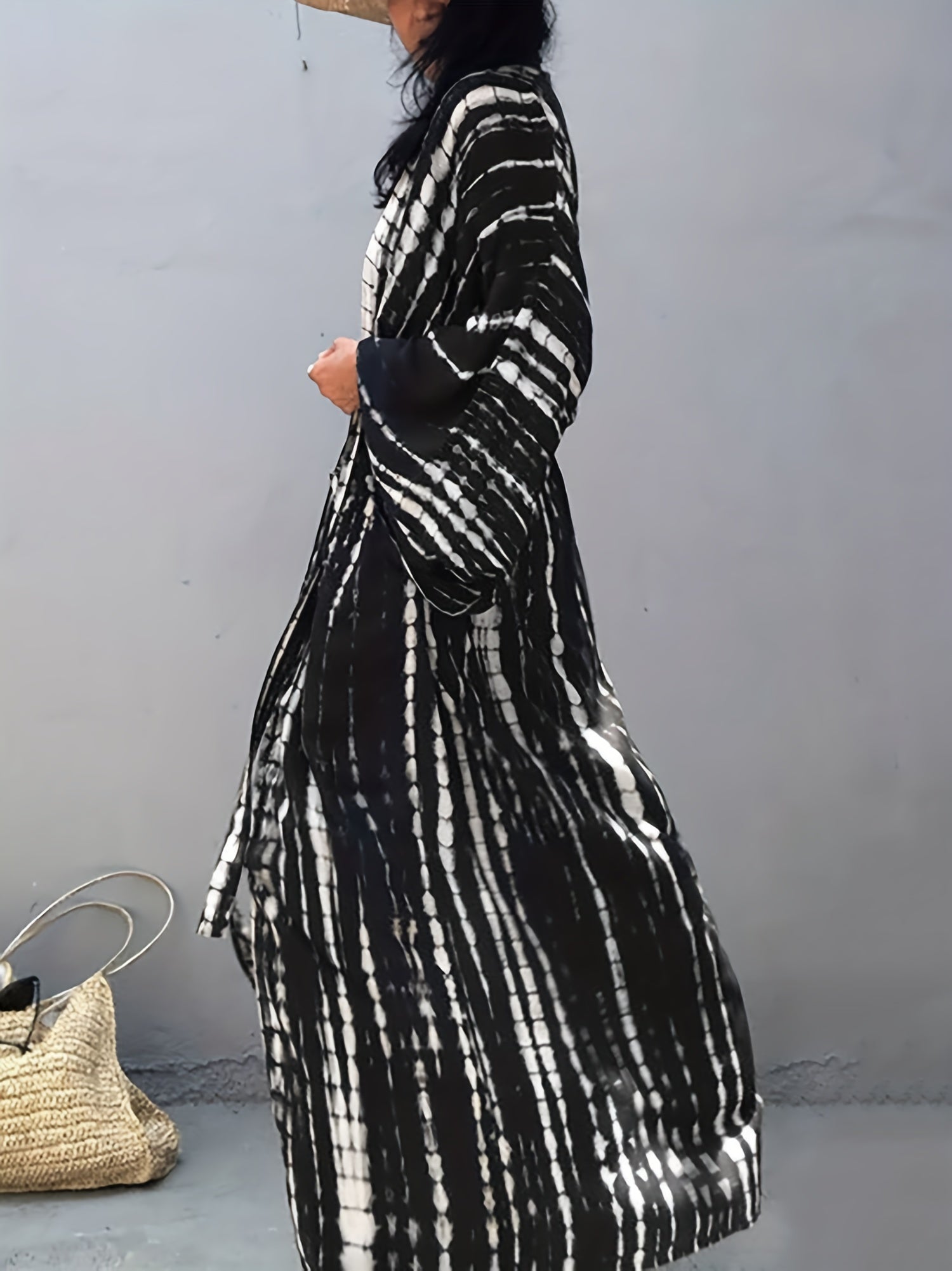Tie Dye Batwing Sleeve Beach Cover Up With Belt
