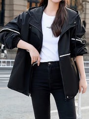 Drawstring Pocket Hooded Jacket for Women