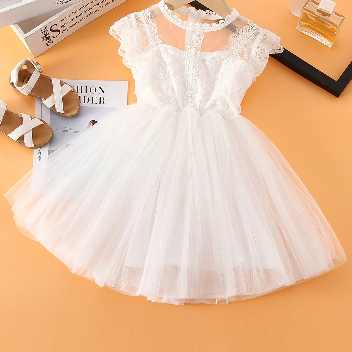 Baby Girls Sleeveless Lace Tulle Dress Flower Embroidery Tutu Dress