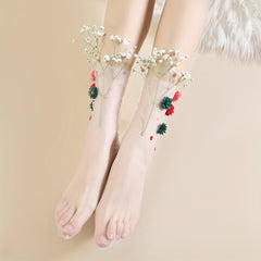 Flower Applique Socks Mid Tube Stockings