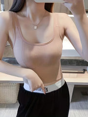 Solid Square Neck Tank Top Padded Sports Vest Top Women's Lingerie