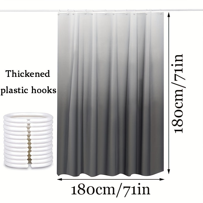 Grey Gradient PEVA Shower Curtain Set with Plastic Hooks 180x180cm