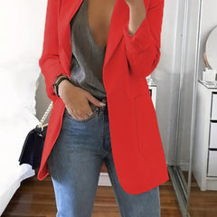 Solid Lapel Open Front Blazer Casual Patched Pockets Blazer