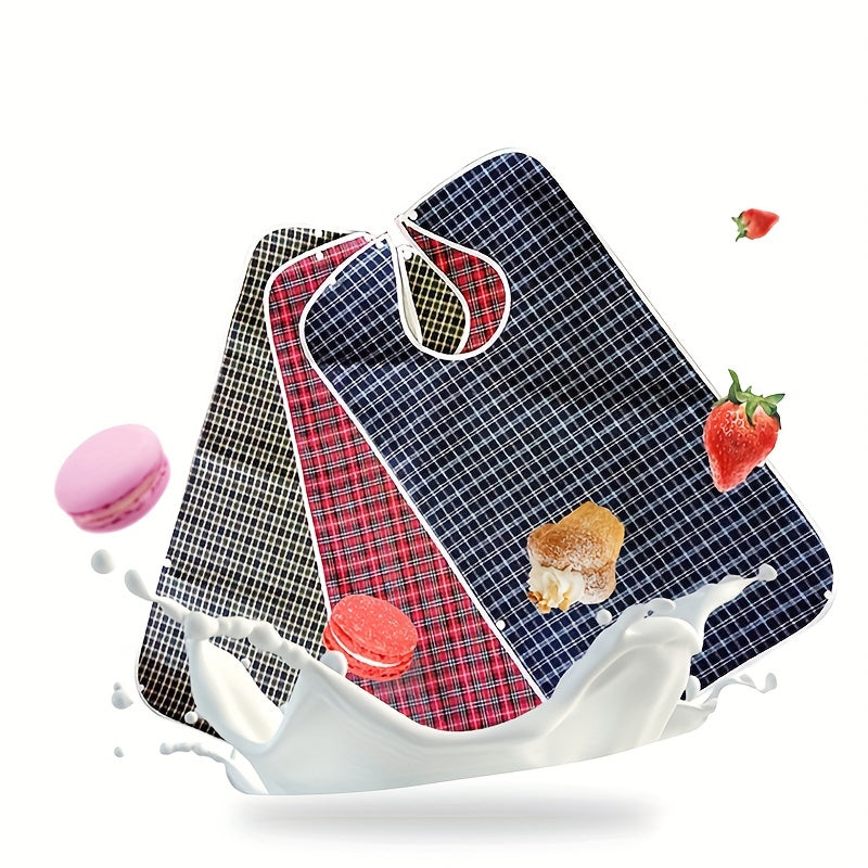 Adult Bib Waterproof Crumb Catcher Checkered Cloth
