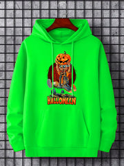 Men's Skeleton & Pumpkin Graphic Hoodie Active Halloween Style
