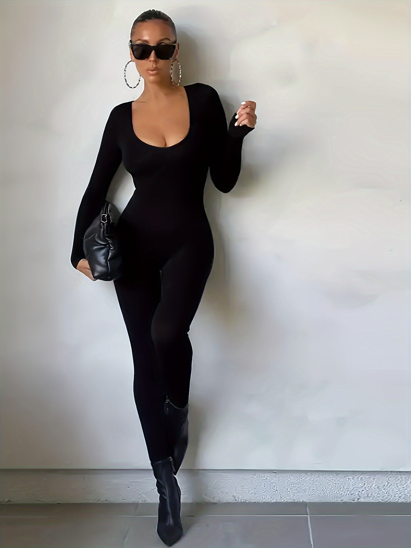 Long Sleeve Slimming Yoga Jumpsuit Mid Stretch Slim Fit Yoga Bodysuit
