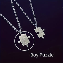 He And She Puzzle Pendant Necklace - Friends Gift