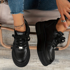 Women's Platform Lace Up Sneakers, Casual Faux Leather