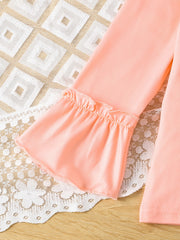 Toddler Girl's Floral Outfit 2pcs Trumpet Sleeve Top & Checkerboard Flared Pants