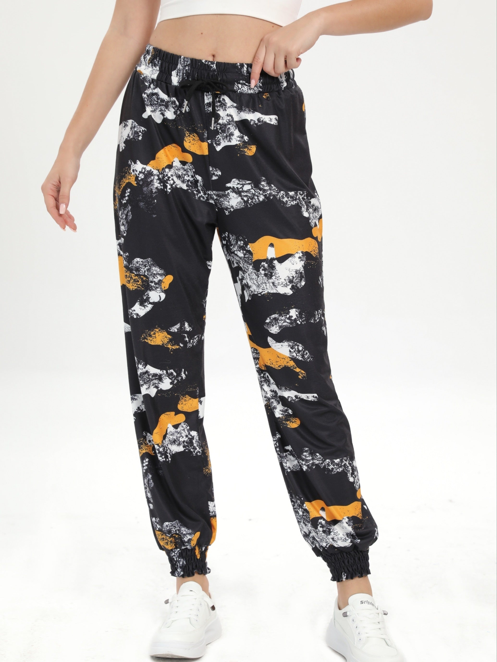 Drawstring Elastic Waist Casual Sports Pants Loose Fit Jogging Pants