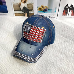 American Patch Baseball Cap with Rhinestone Decor